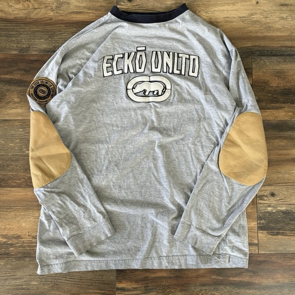 Vintage Ecko Unltd. Men's Grey‎ and Cream Long Sleeve  T-shirt, Size Large - Picture 1 of 11